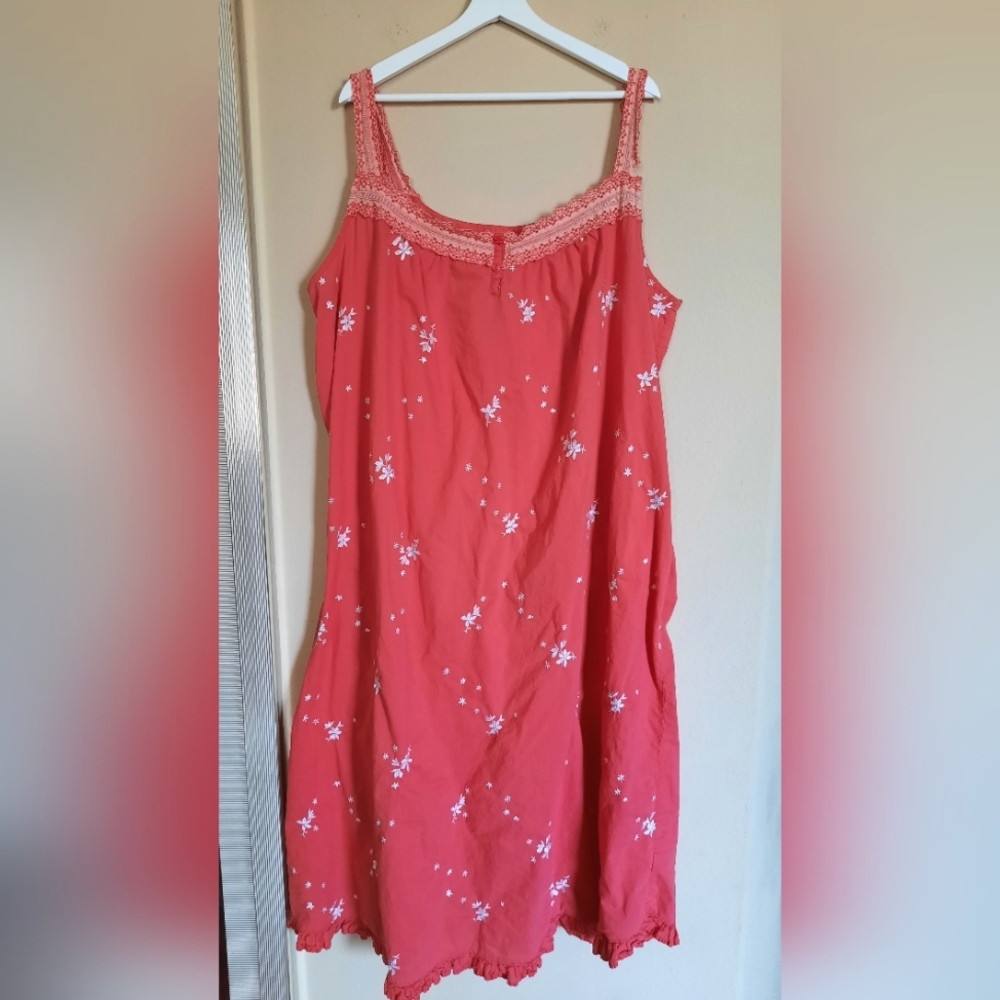 Red Floral Sleeveless Nightgown Dress Embroidered Embroidery